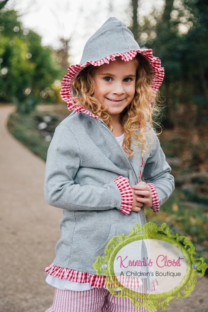 Girls Grey with PinkRuffle Jacket