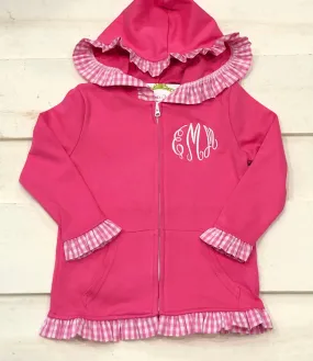 Girls Pink Gingham Ruffle Jacket