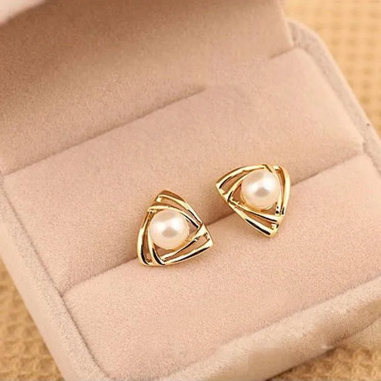 Gold Polish Pearl Style Stud Earrings