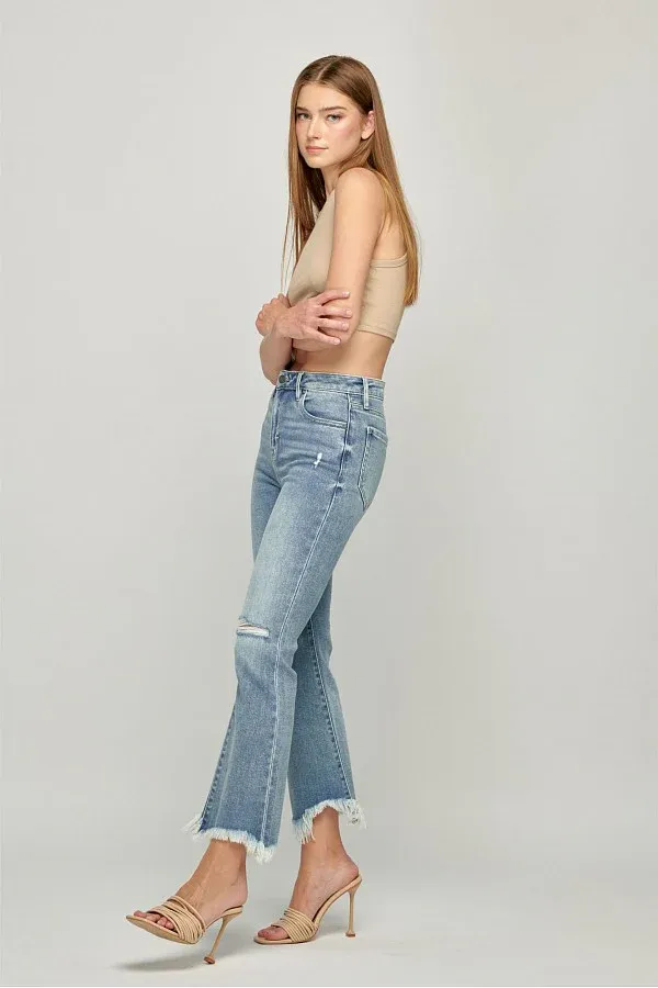 Happi Distressed Cropped Flare Jeans