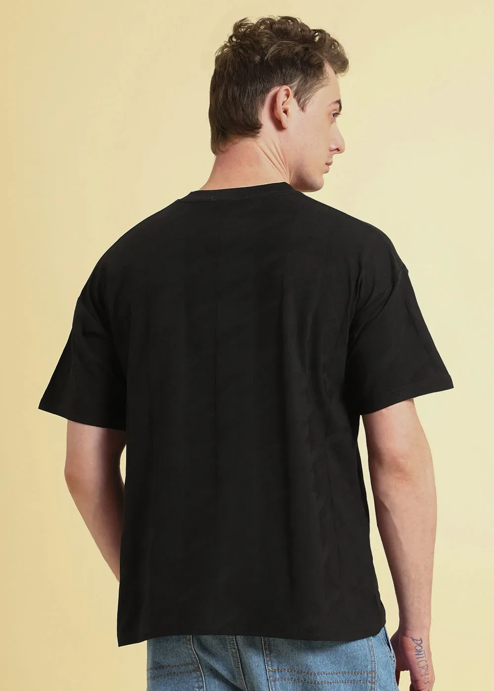 Herringbone Pattern Black Oversized T-shirt