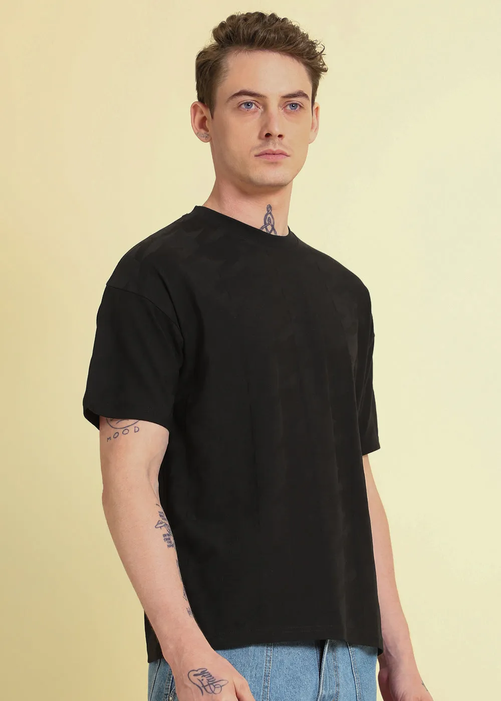 Herringbone Pattern Black Oversized T-shirt