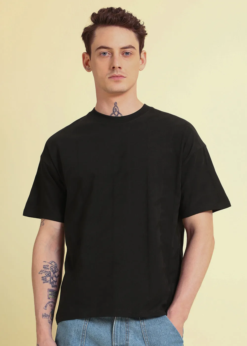 Herringbone Pattern Black Oversized T-shirt