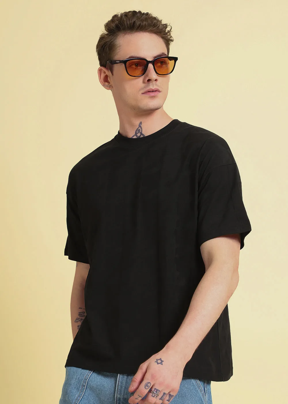 Herringbone Pattern Black Oversized T-shirt