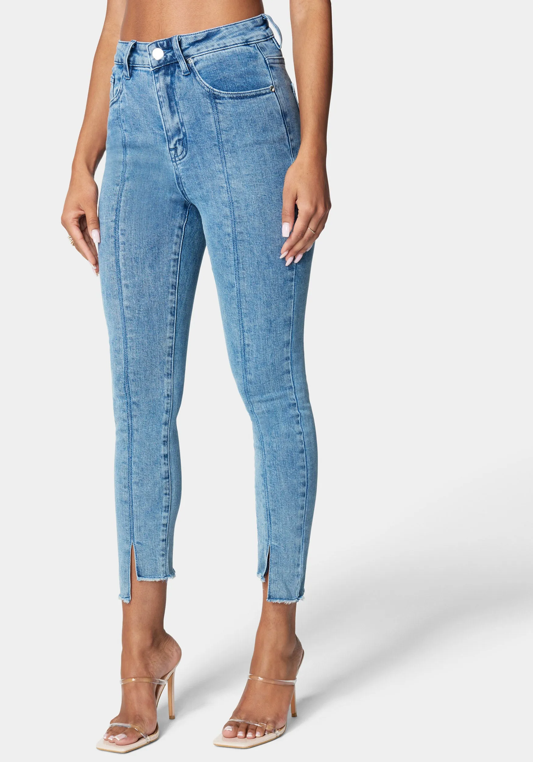 High Waist Skinny Leg Hi Lo Hem Jean