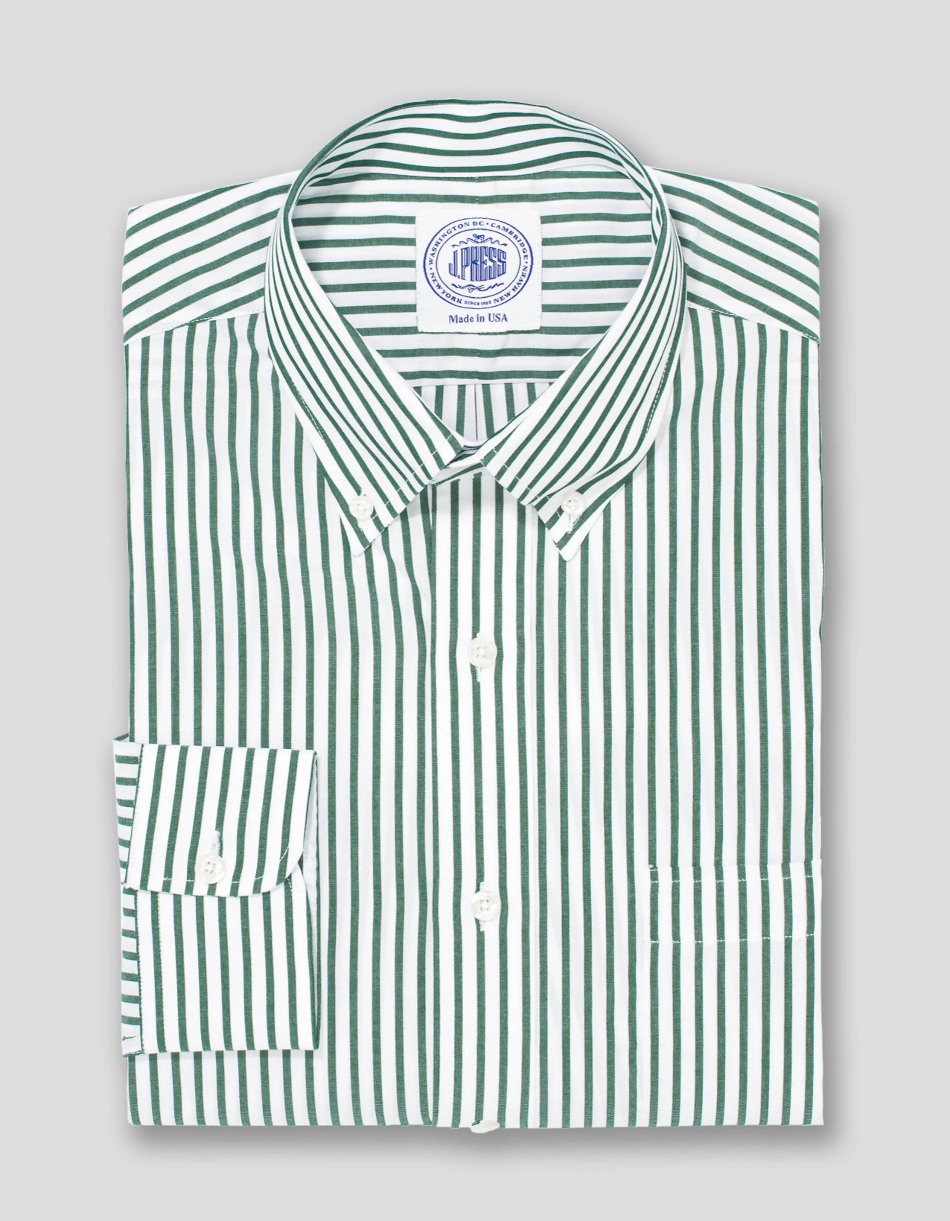 HUNTER GREEN/WHITE BUTCHER STRIPE BROADCLOTH DRESS SHIRT