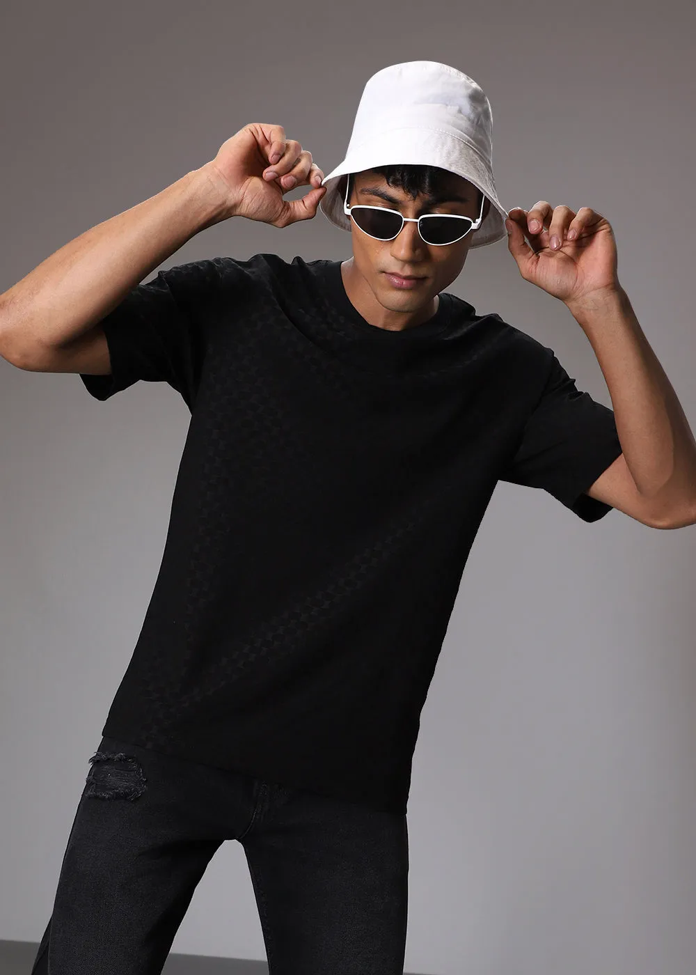 Hybrid Black Patterned Oversized T-shirt