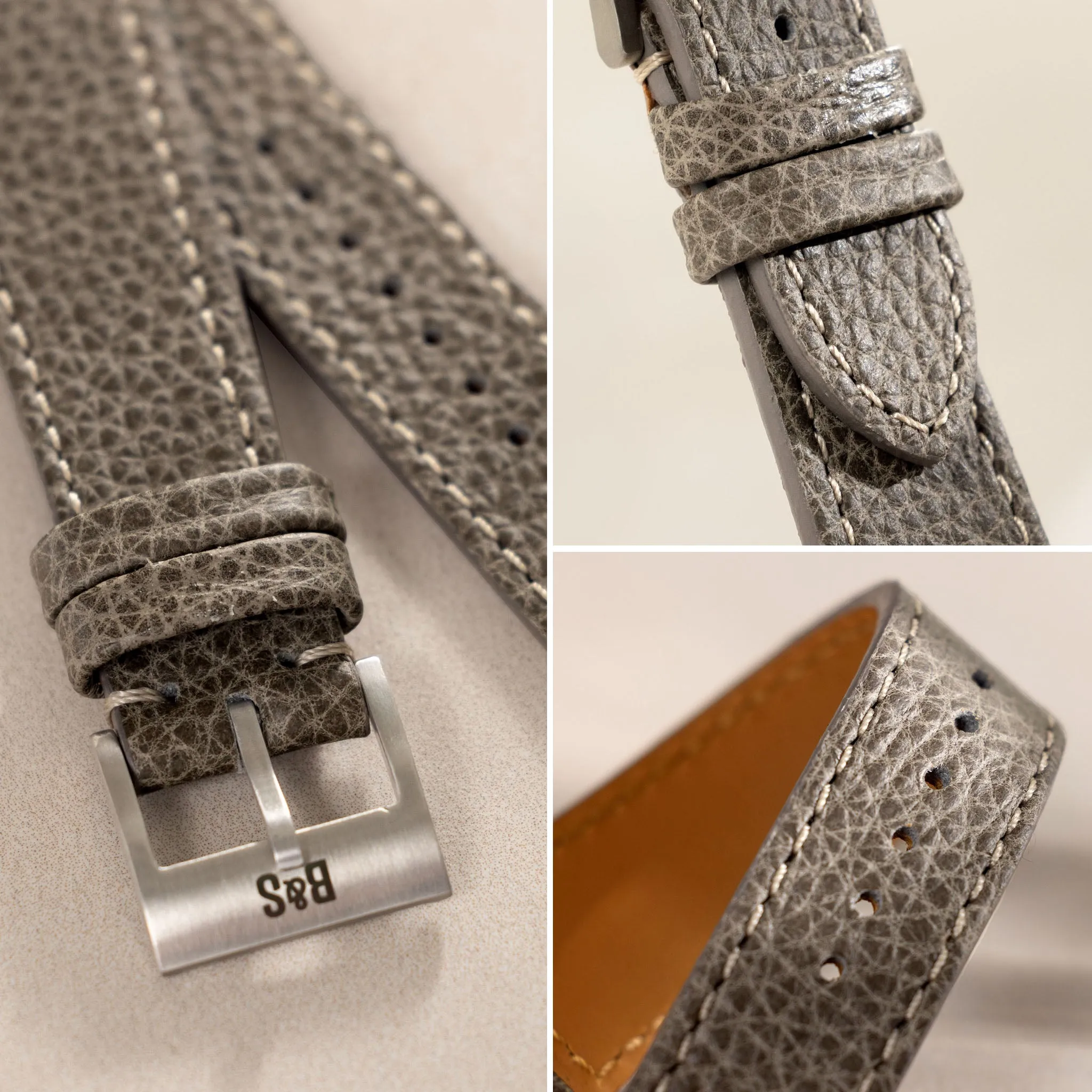 Kansas Grey Boxed Leather Watch Strap