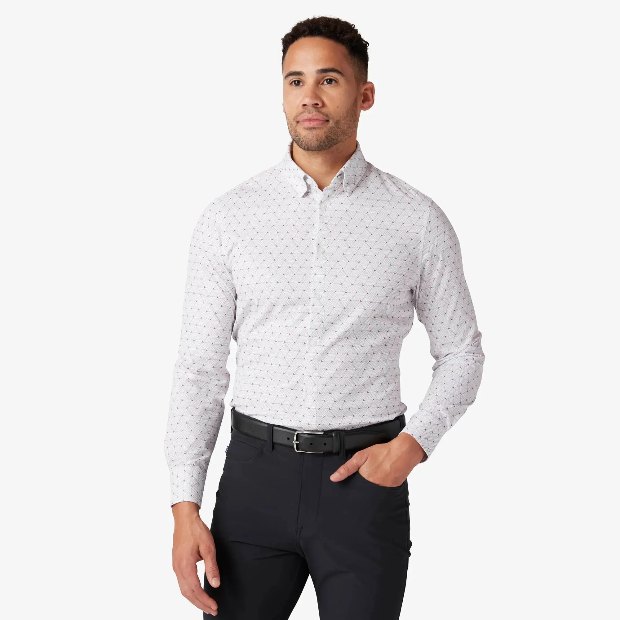 Leeward Dress Shirt - White Linear Triangle - Mizzen and Main