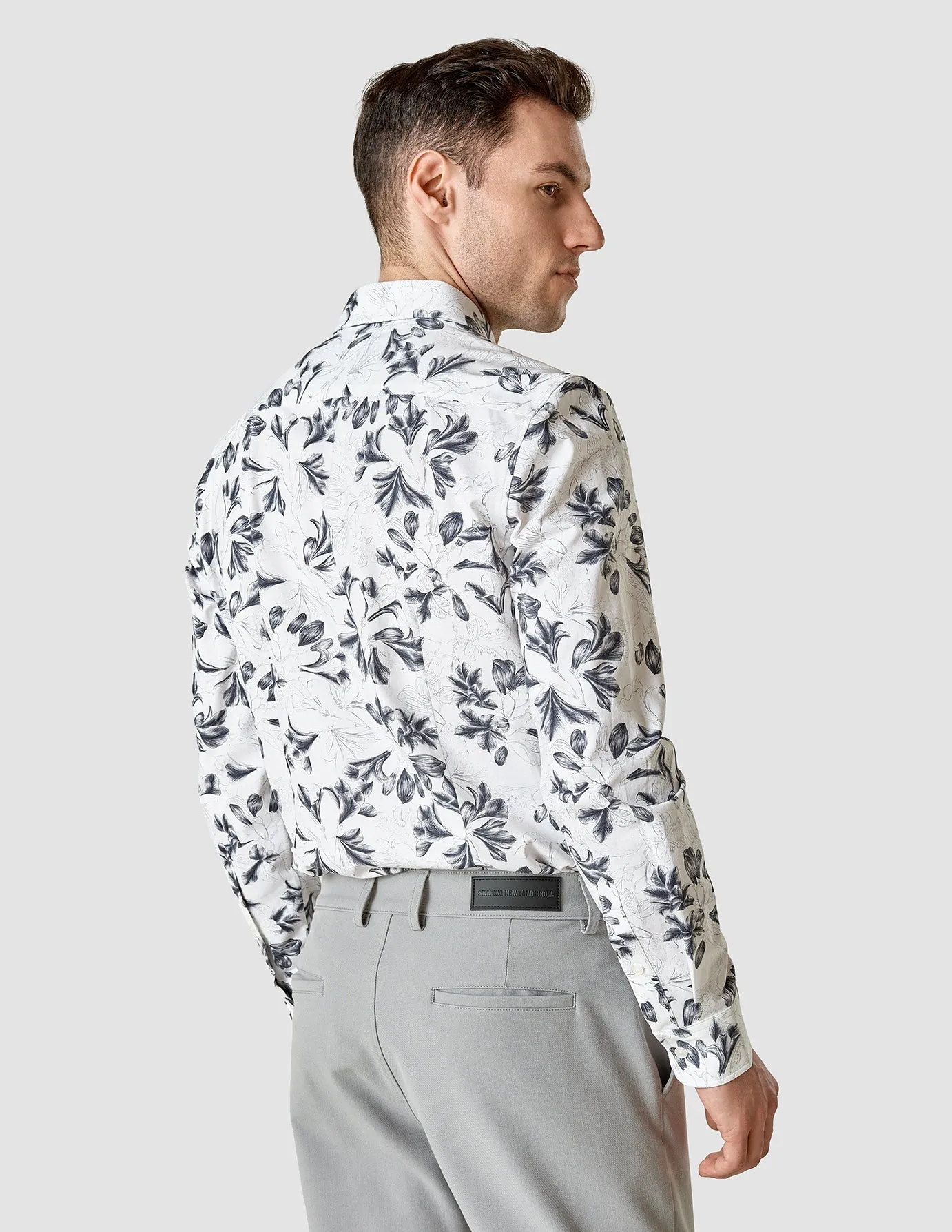 Lightweight Classic Shirt Navy Flower Slim