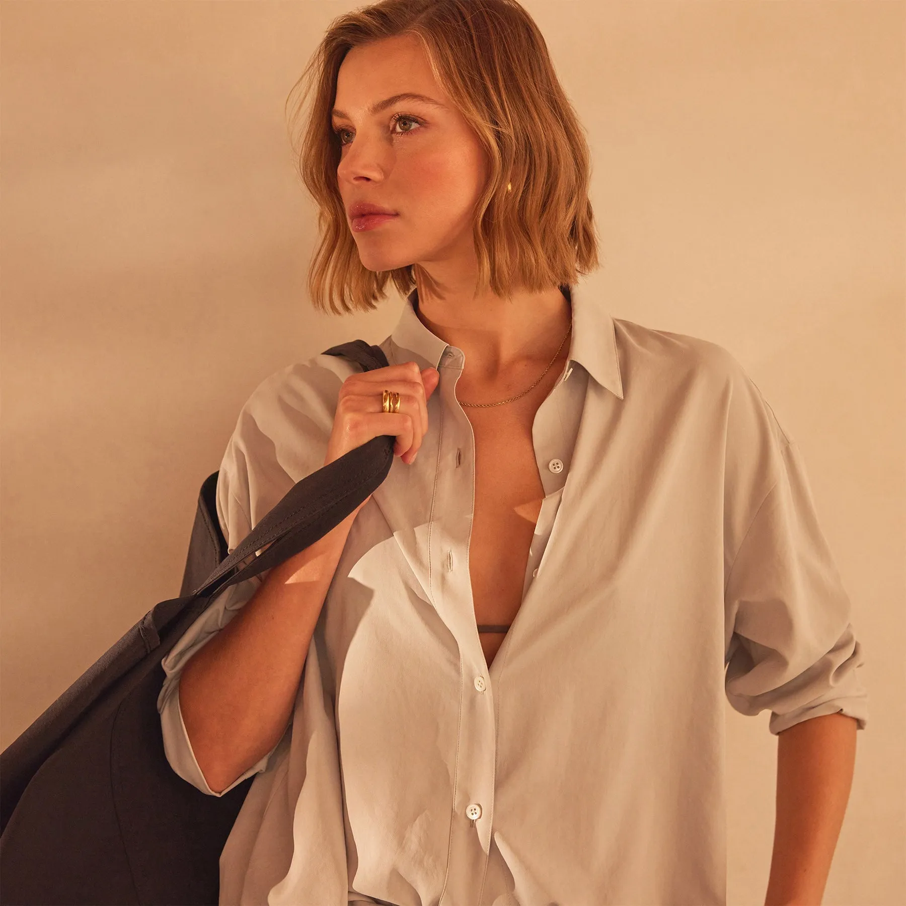 Lightweight Matte Sateen Fluid Shirt - Salt