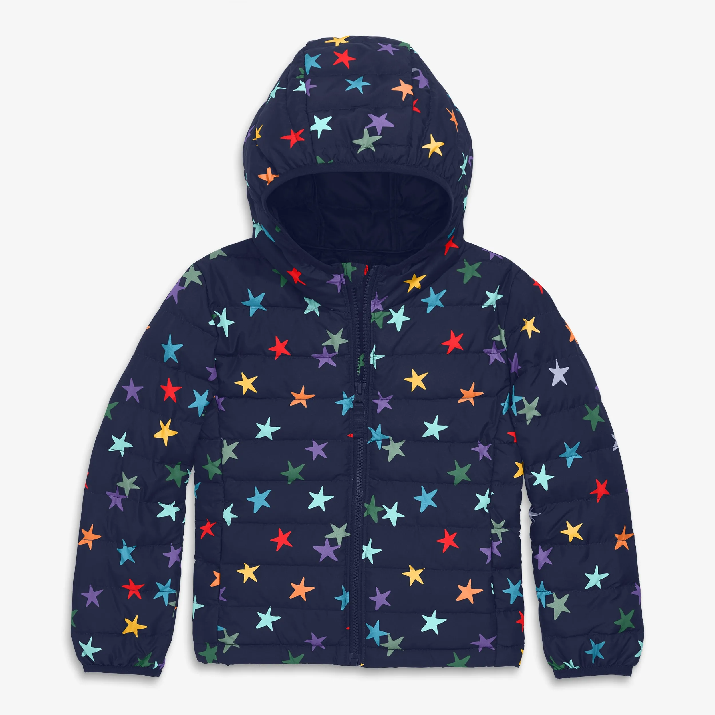 Lightweight puffer jacket in rainbow confetti stars