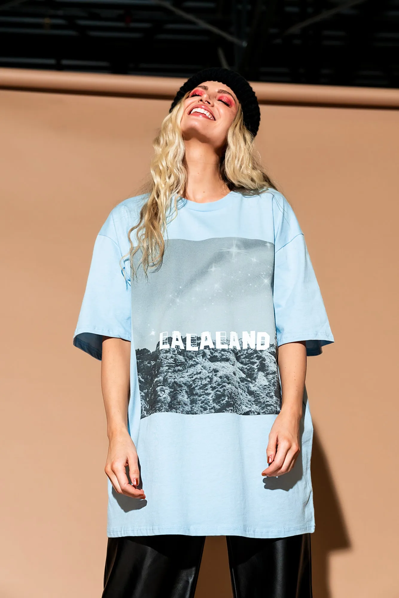 Living in Lalaland Oversized Tee in Sky