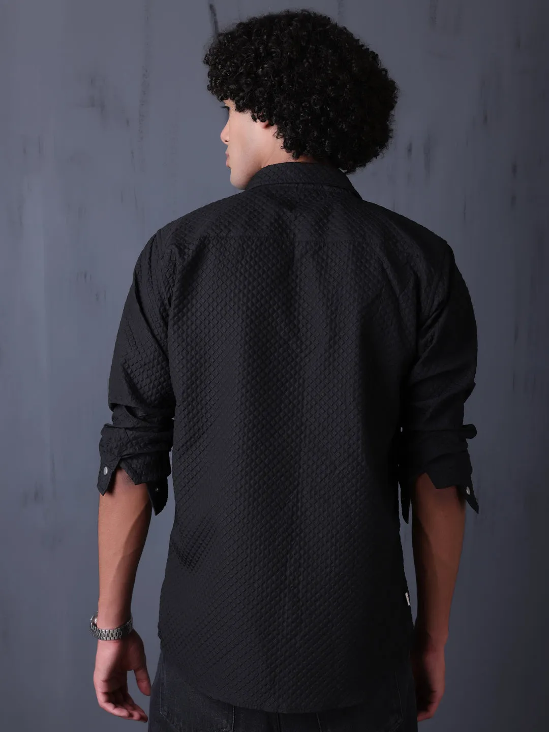 Man's Casual Imported Fabric Double Pocket Crush Shirts - Black