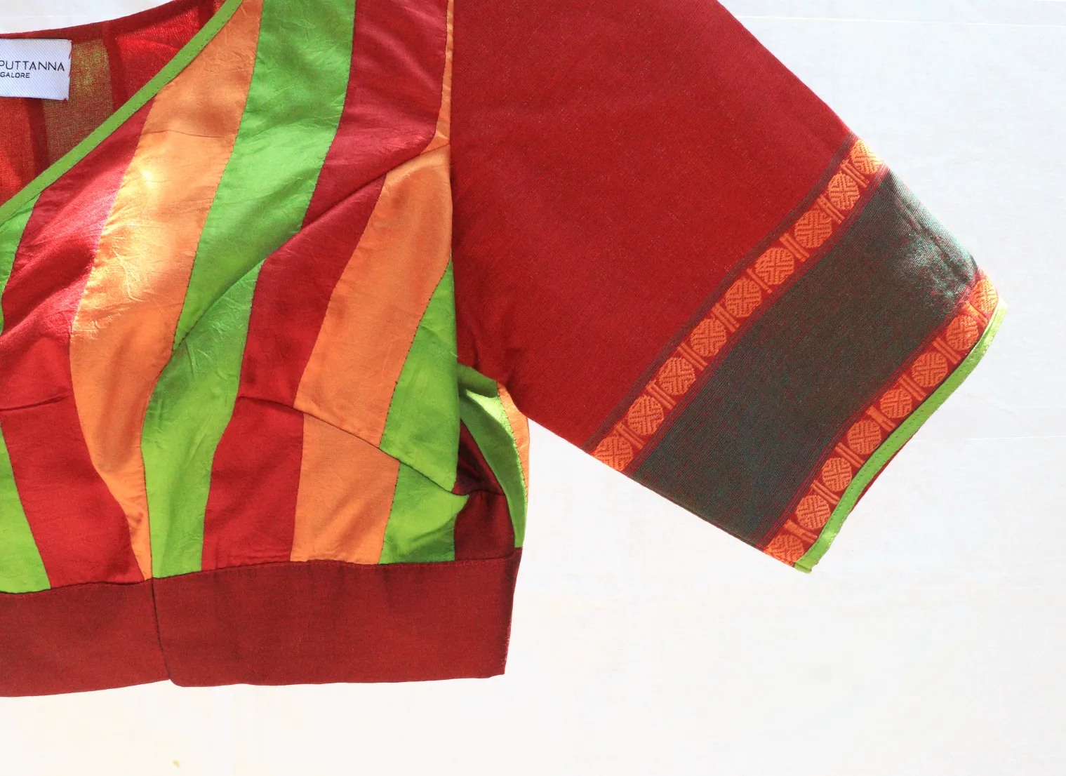 Maroon, Green and Mustard, Karnataka silk  Patchwork blouse