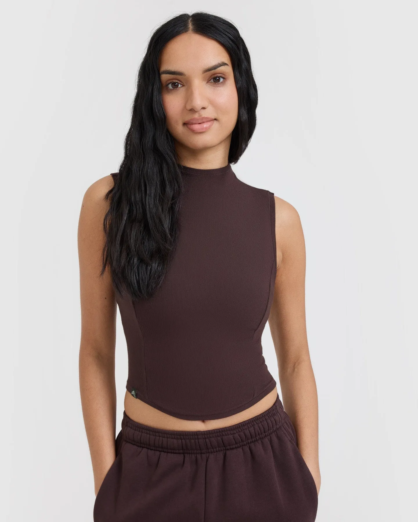 Mellow Rib Mid Mock Neck Tank | Plum Brown