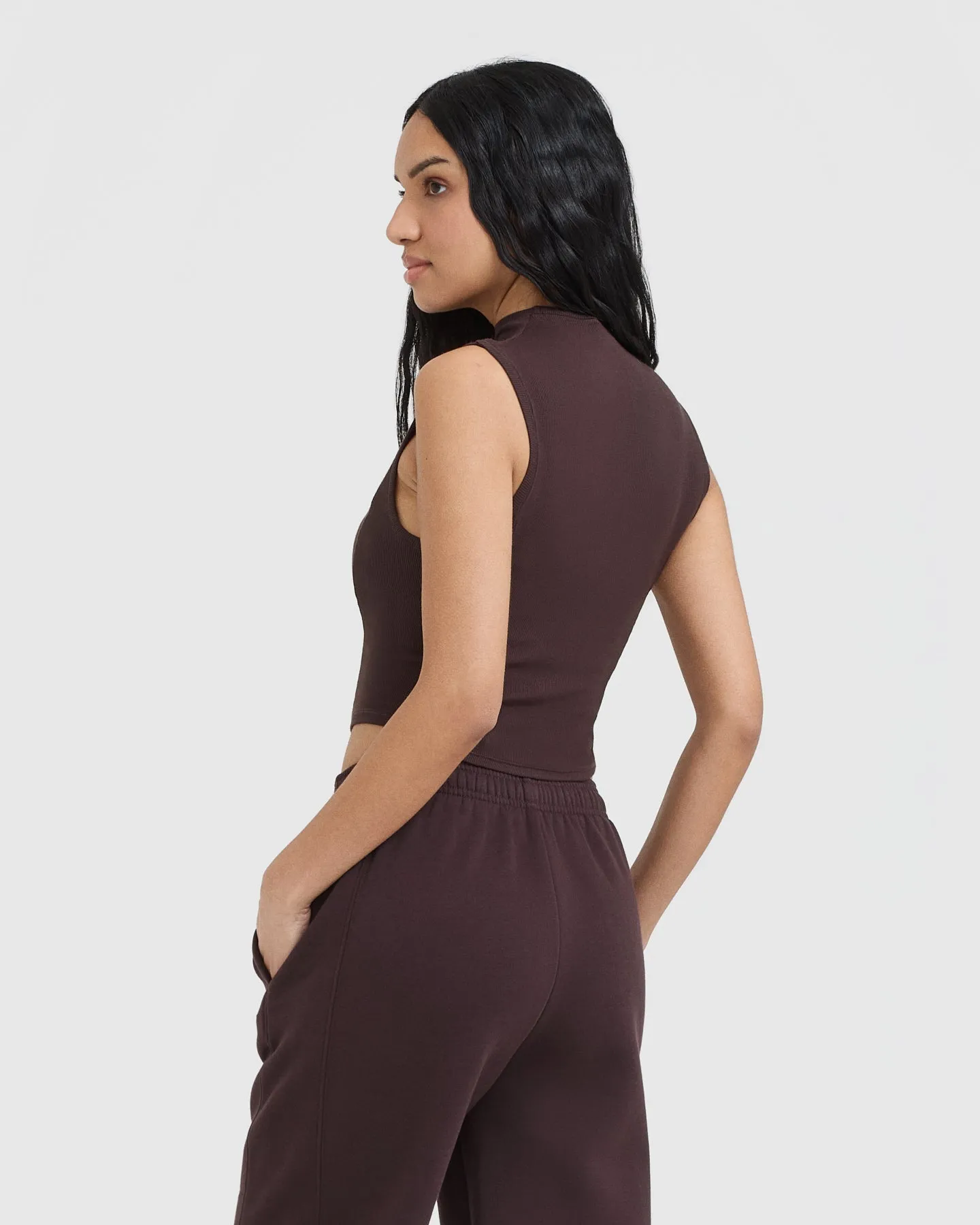 Mellow Rib Mid Mock Neck Tank | Plum Brown