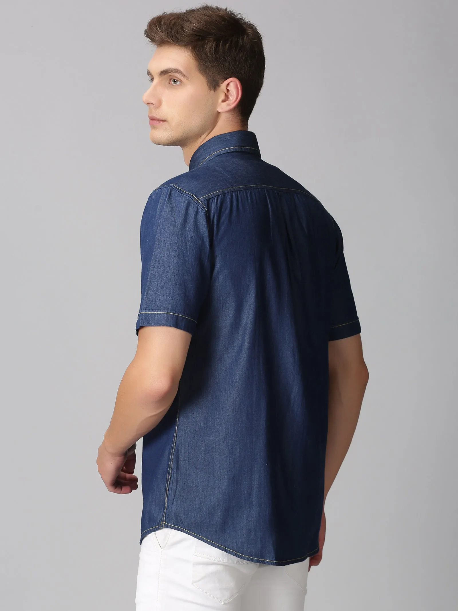 MEN'S BLUE SOLID SLIM FIT SHIRT