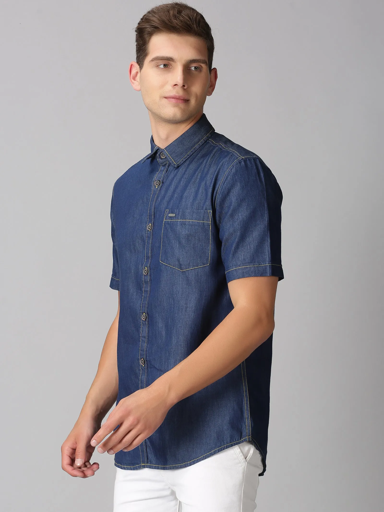 MEN'S BLUE SOLID SLIM FIT SHIRT