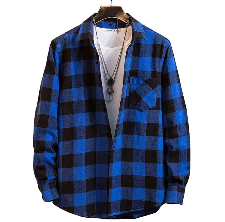 Men's Cotton Plaid Shirt Long Sleeve Regular Fit Casual Button Down Dress Shirts | DTF10