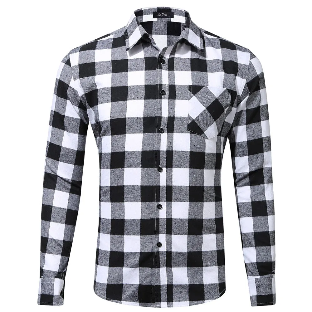 Men's Cotton Plaid Shirt Long Sleeve Regular Fit Casual Button Down Dress Shirts | DTF10