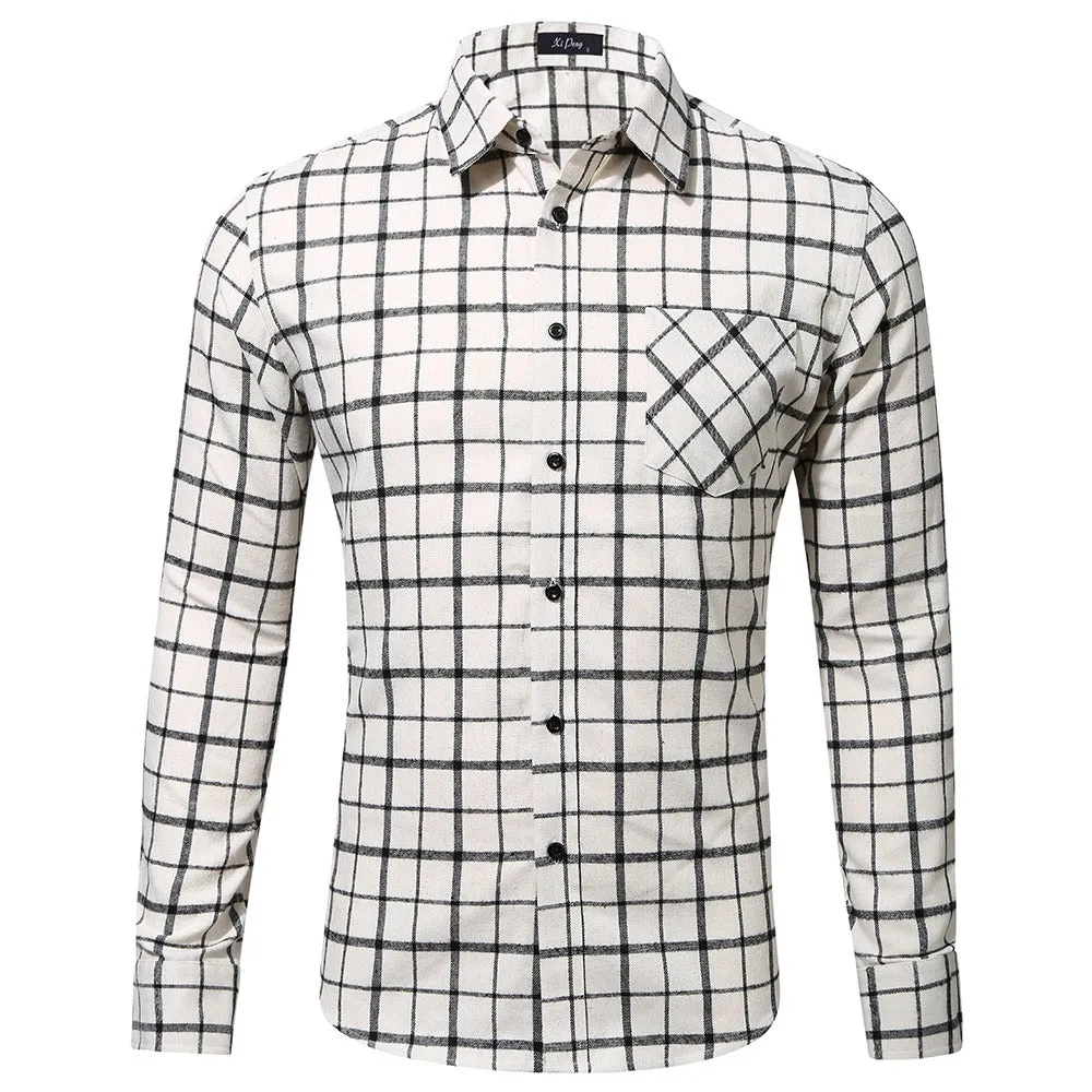 Men's Cotton Plaid Shirt Long Sleeve Regular Fit Casual Button Down Dress Shirts | DTF10