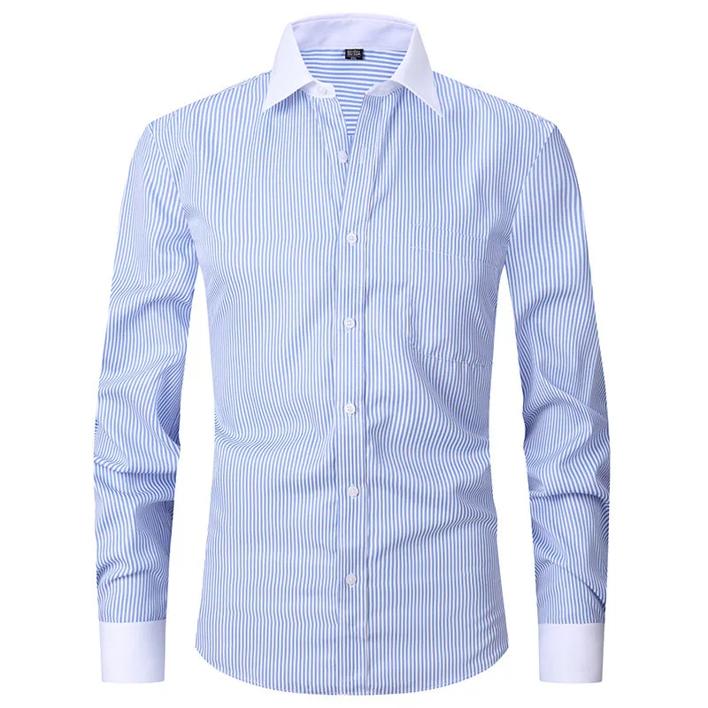 Men's Long Sleeve Shirt Striped Business Solid Color Work Formal Casual Shirt | FS05