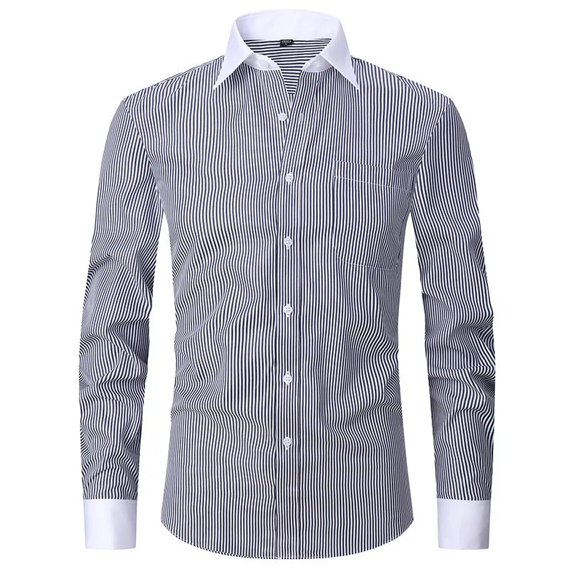 Men's Long Sleeve Shirt Striped Business Solid Color Work Formal Casual Shirt | FS05