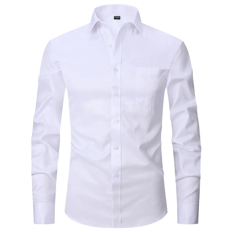 Men's Long Sleeve Shirt Striped Business Solid Color Work Formal Casual Shirt | FS05