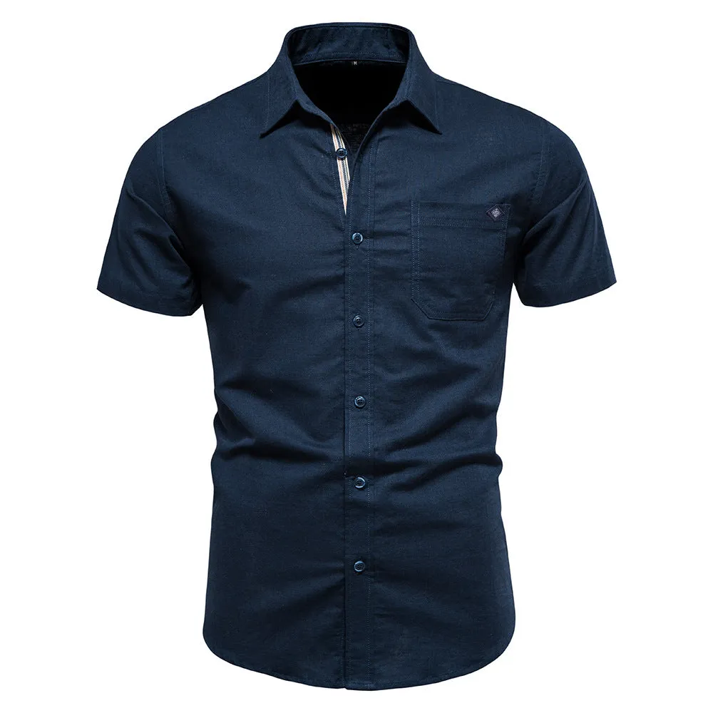 Men's Solid Color Slim Fit Embroidered Short Sleeve Casual Shirt | SH690