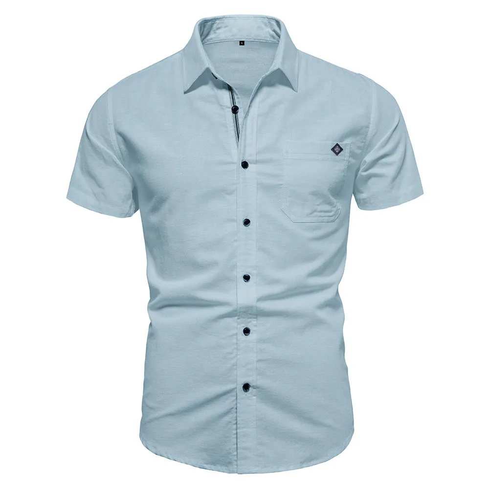 Men's Solid Color Slim Fit Embroidered Short Sleeve Casual Shirt | SH690