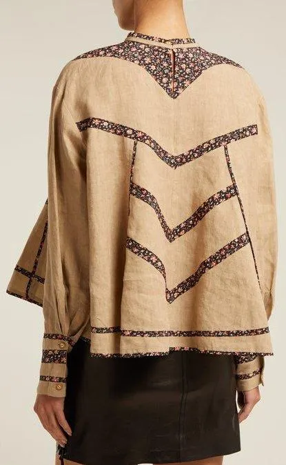 'Moony' Oversized Linen Top, Beige