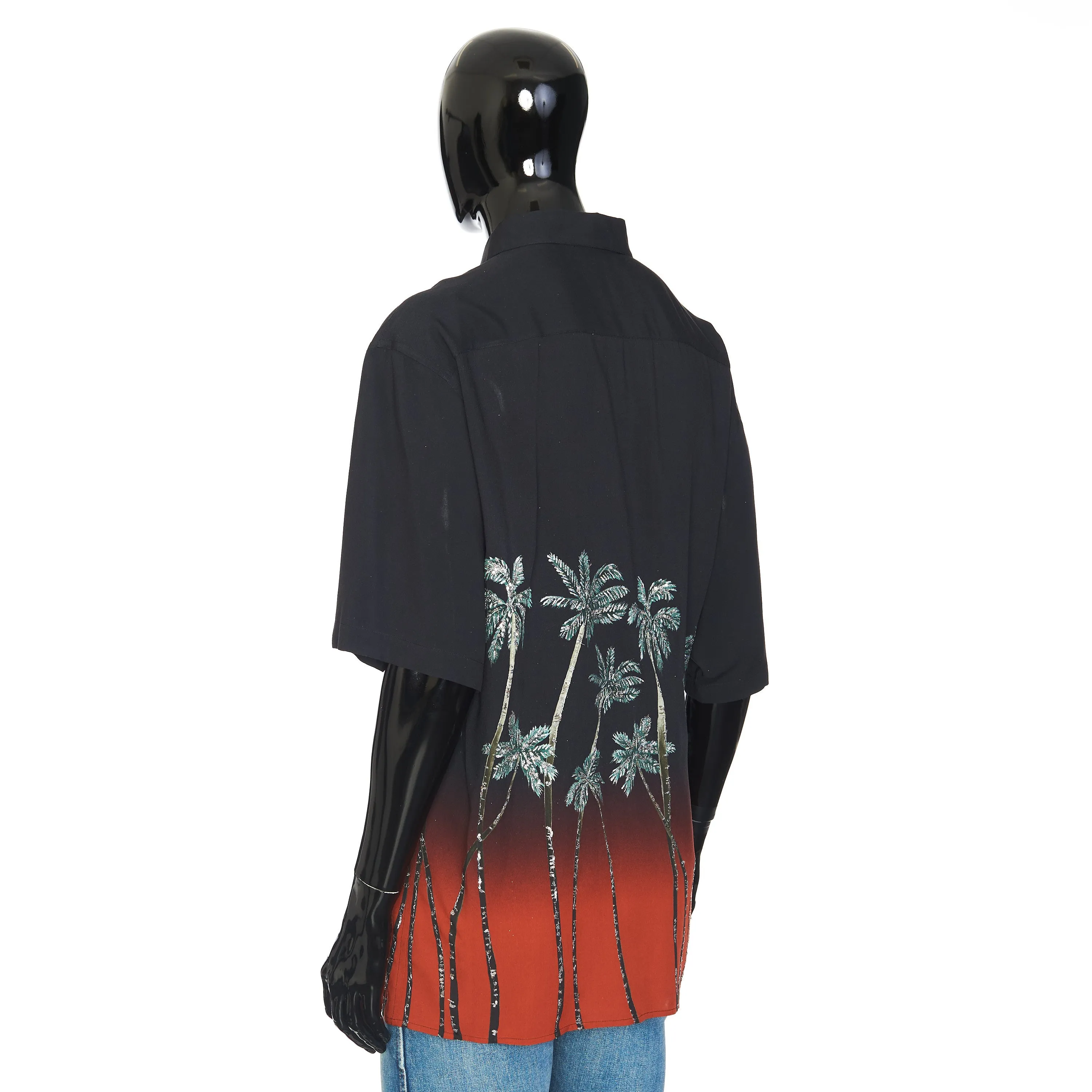 Multicolour Oversized Embroidered Shirt With Sunset Palm Trees Print In Viscose