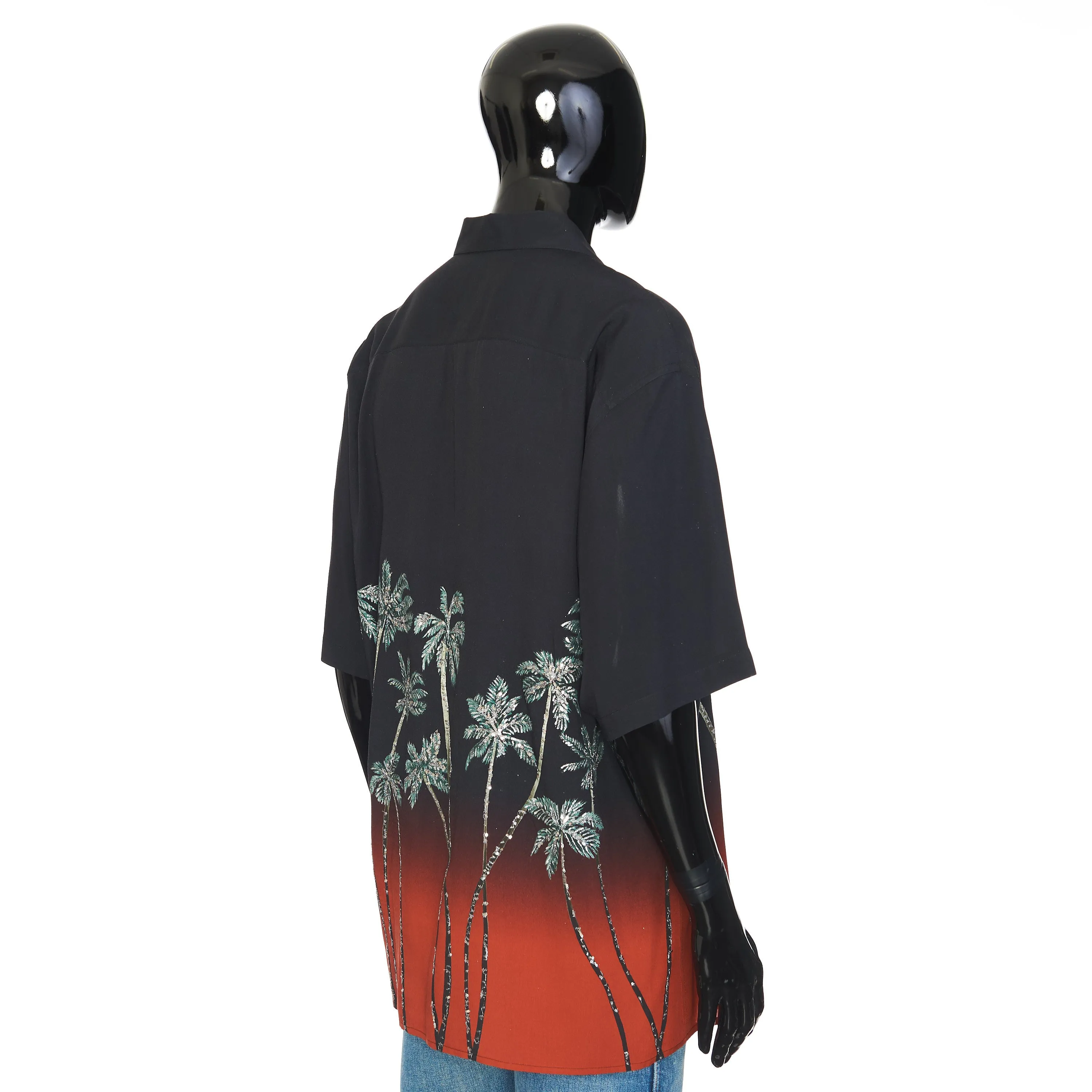 Multicolour Oversized Embroidered Shirt With Sunset Palm Trees Print In Viscose