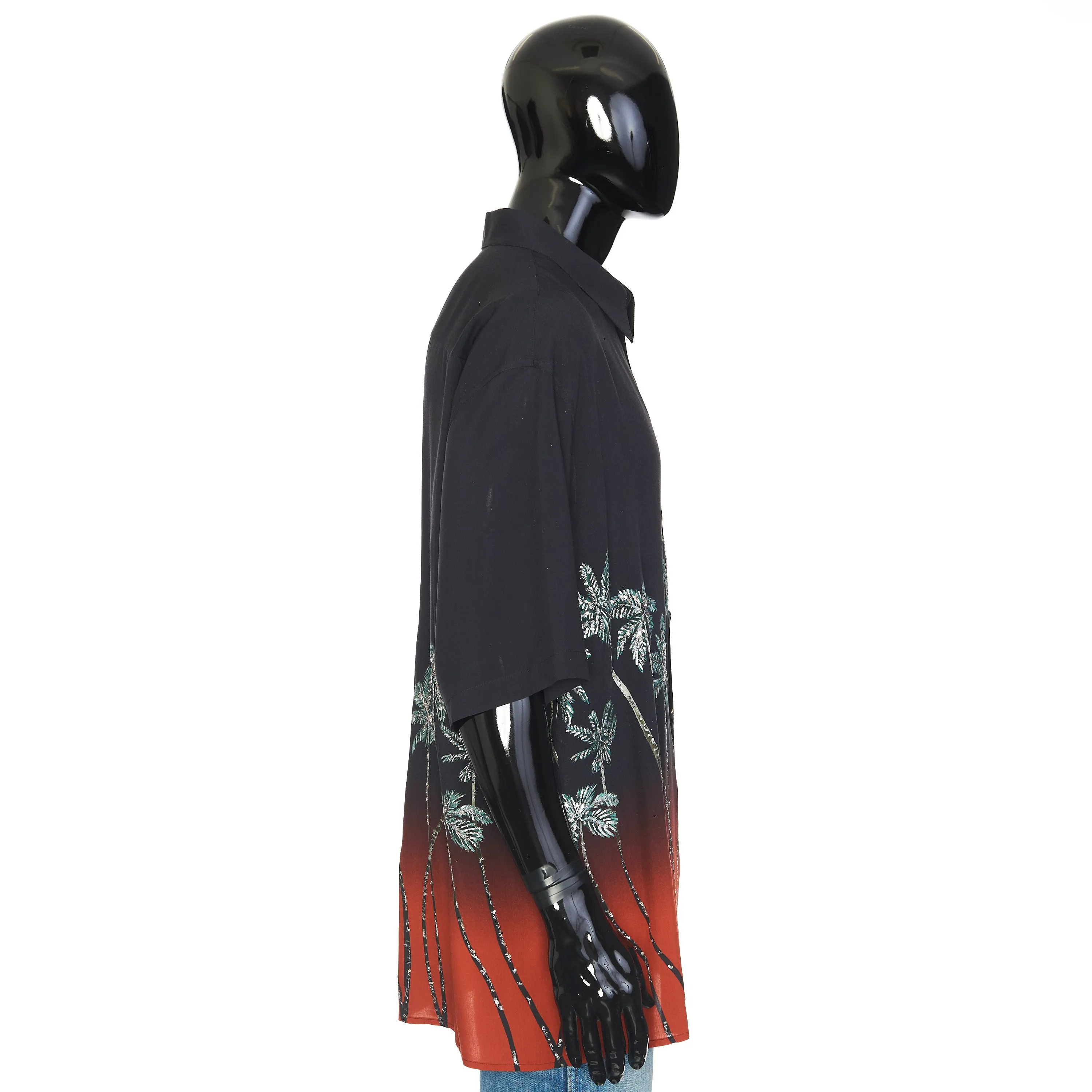 Multicolour Oversized Embroidered Shirt With Sunset Palm Trees Print In Viscose