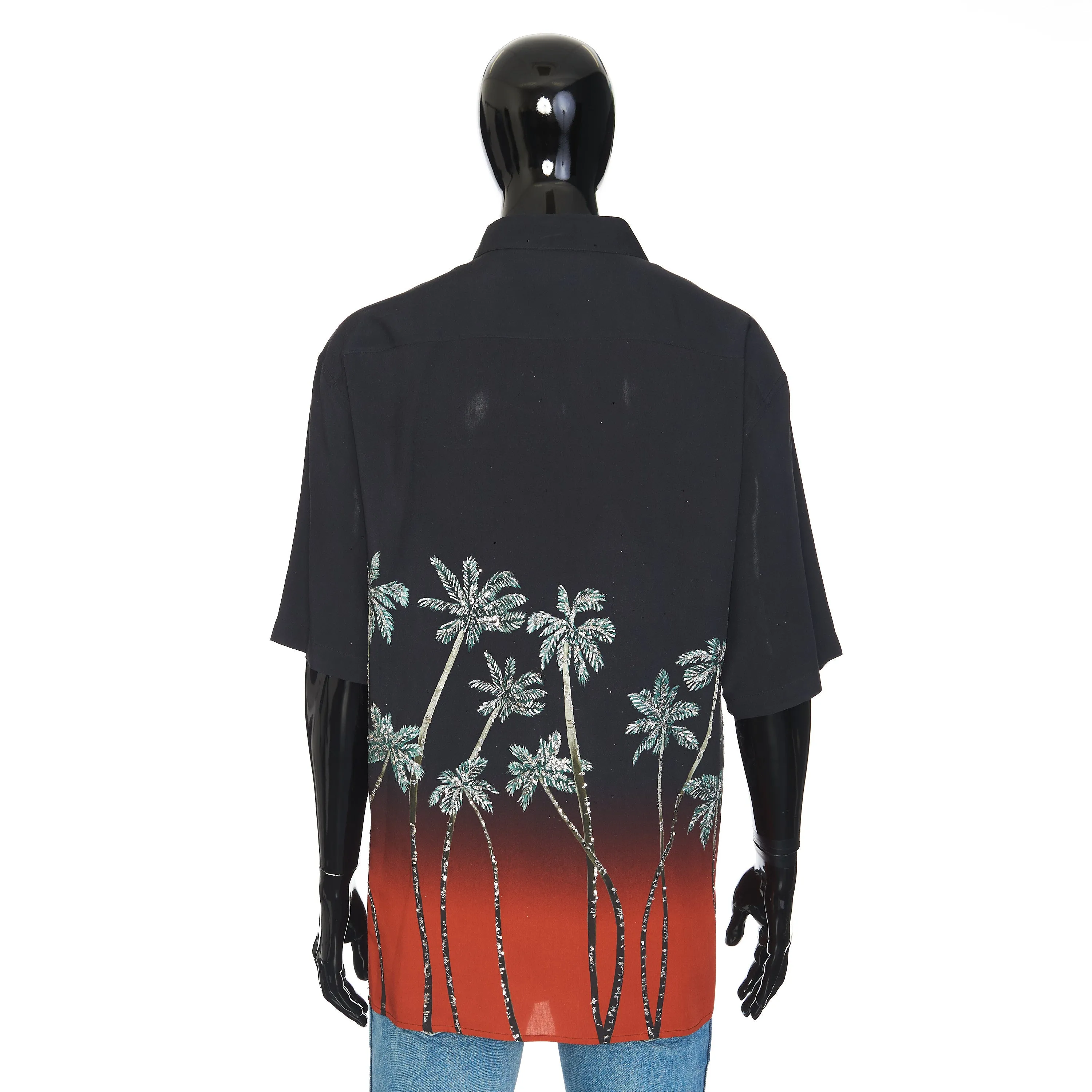 Multicolour Oversized Embroidered Shirt With Sunset Palm Trees Print In Viscose