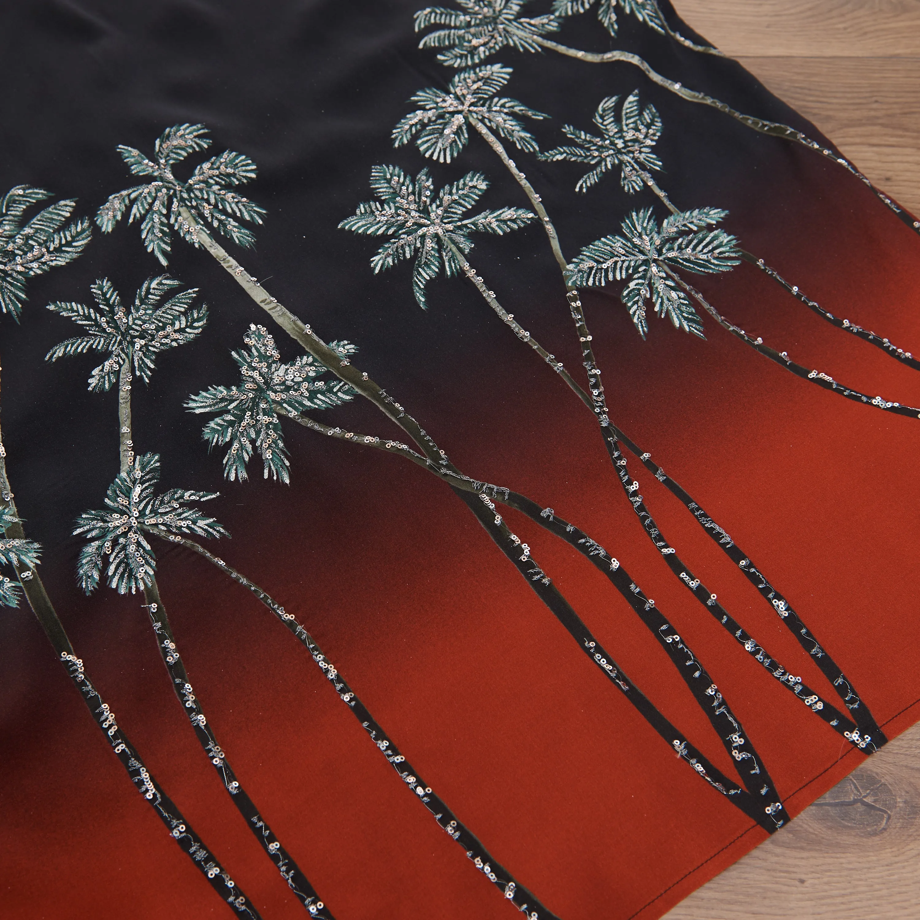 Multicolour Oversized Embroidered Shirt With Sunset Palm Trees Print In Viscose