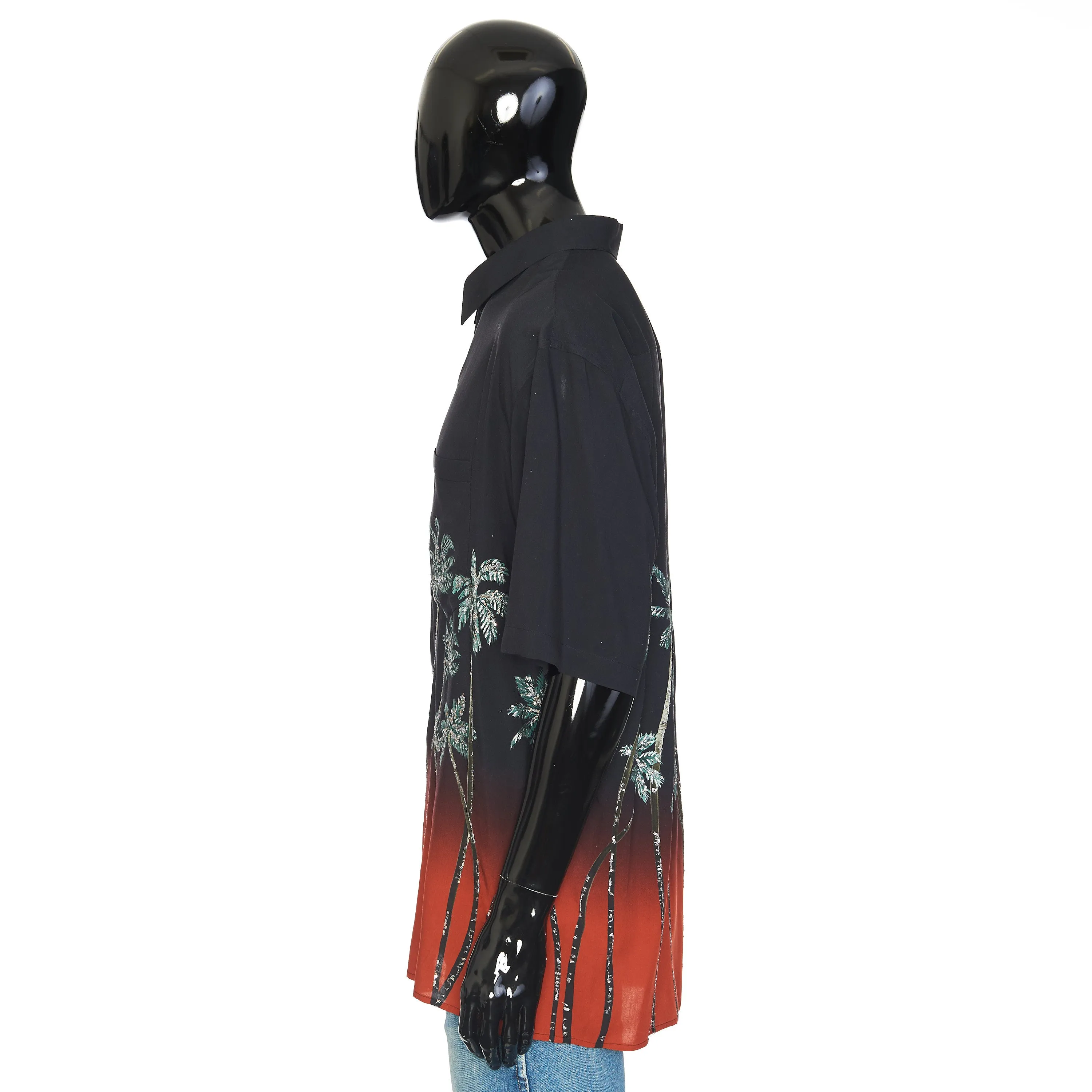 Multicolour Oversized Embroidered Shirt With Sunset Palm Trees Print In Viscose