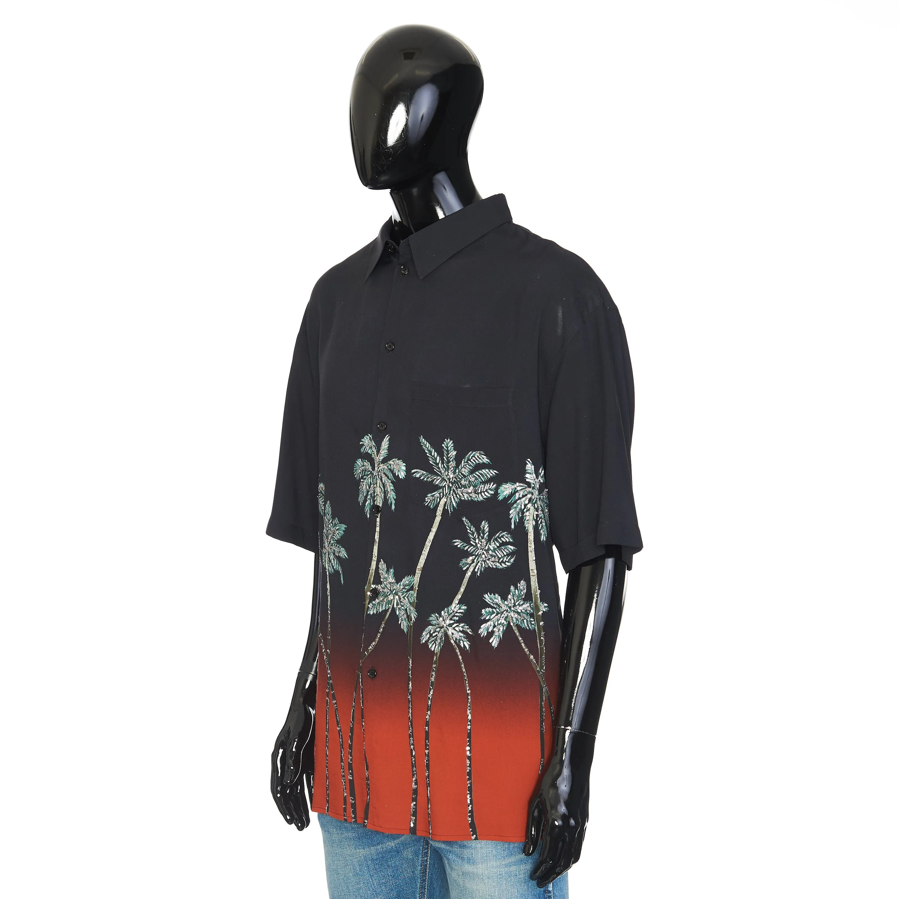 Multicolour Oversized Embroidered Shirt With Sunset Palm Trees Print In Viscose