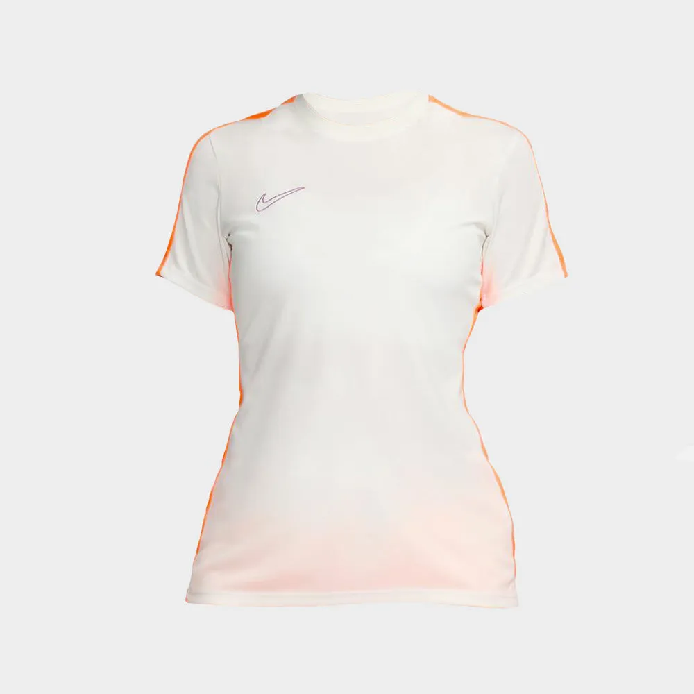 Nike Womens Dri-fit Academy23 Top Ss Branded White/Orange _ 173585 _ White