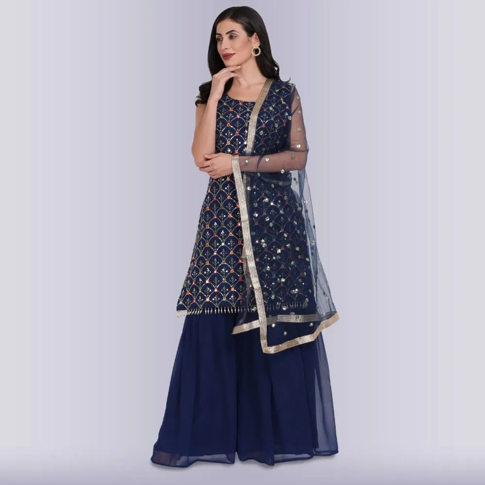 Palazzo Set with Resham Embroidery - Blue