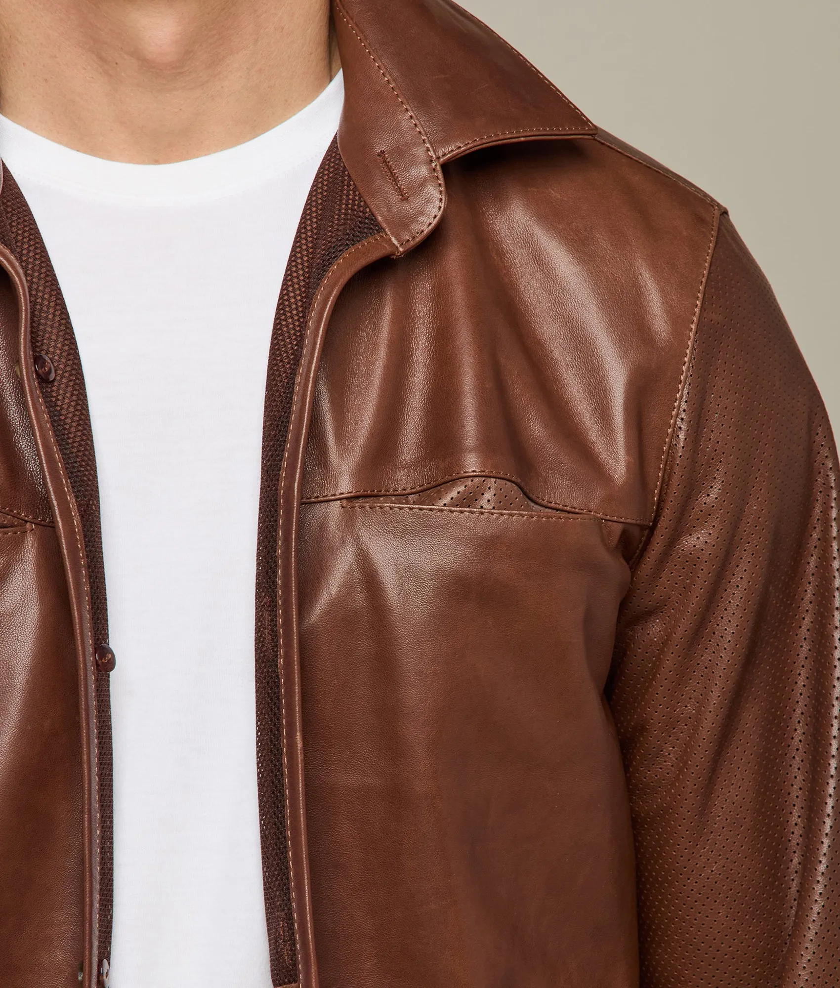 Perforated Lightweight Lambskin Jacket :: Whiskey