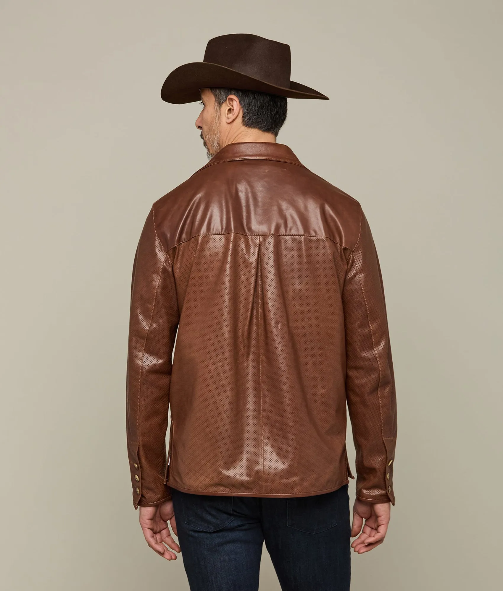 Perforated Lightweight Lambskin Jacket :: Whiskey