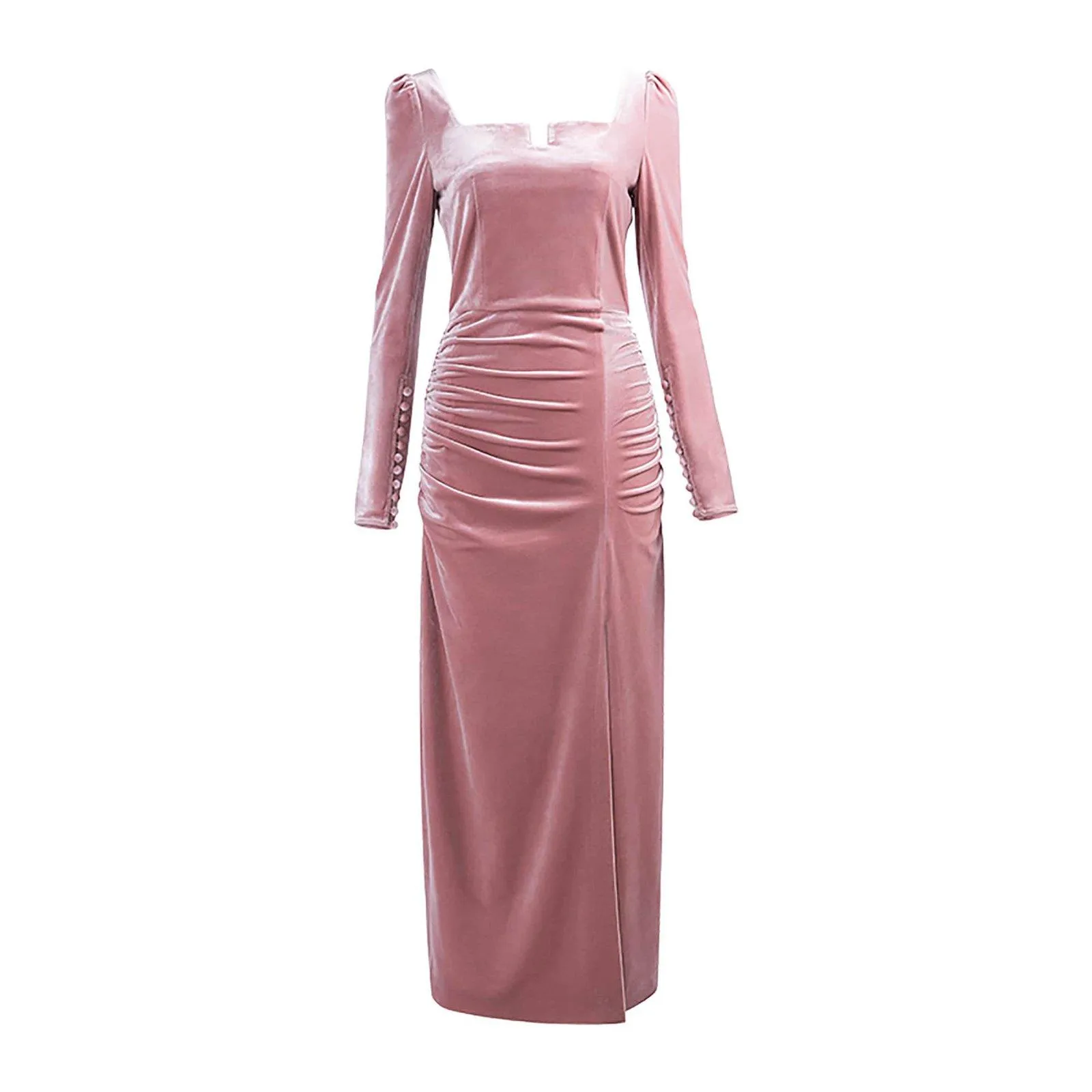 Pink Velvet Long Sleeve Maxi Dress