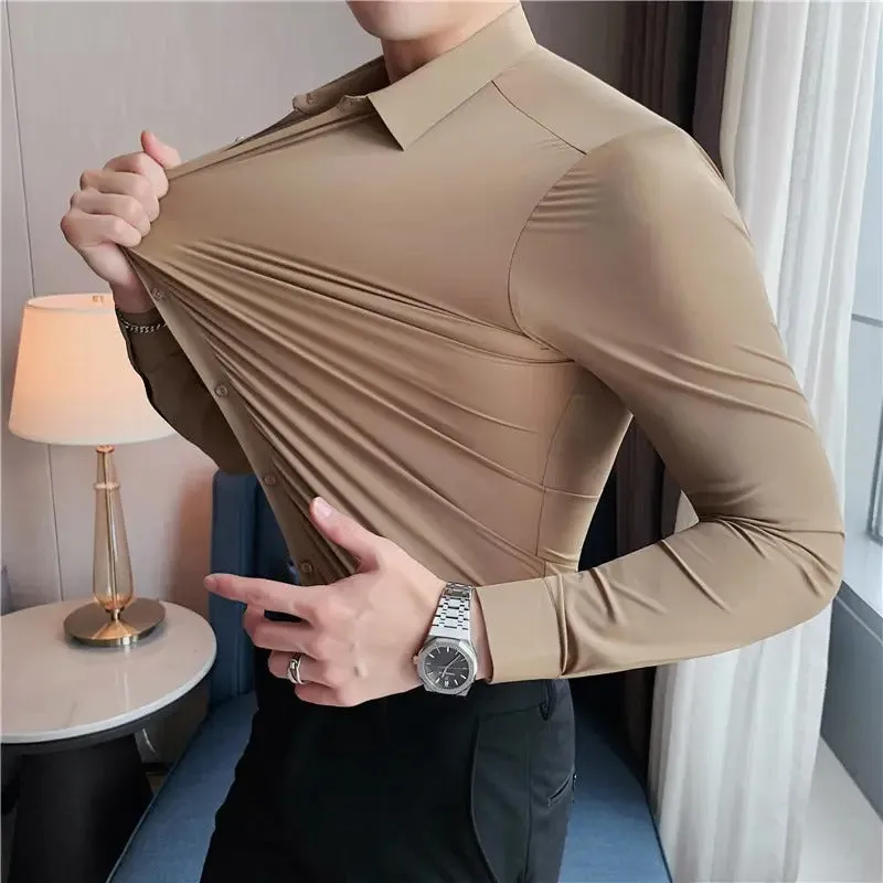 Quick Dry Long Sleeve Shirt High Elasticity Slim Fit Solid Color Formal Dress Shirt  | JT-2128