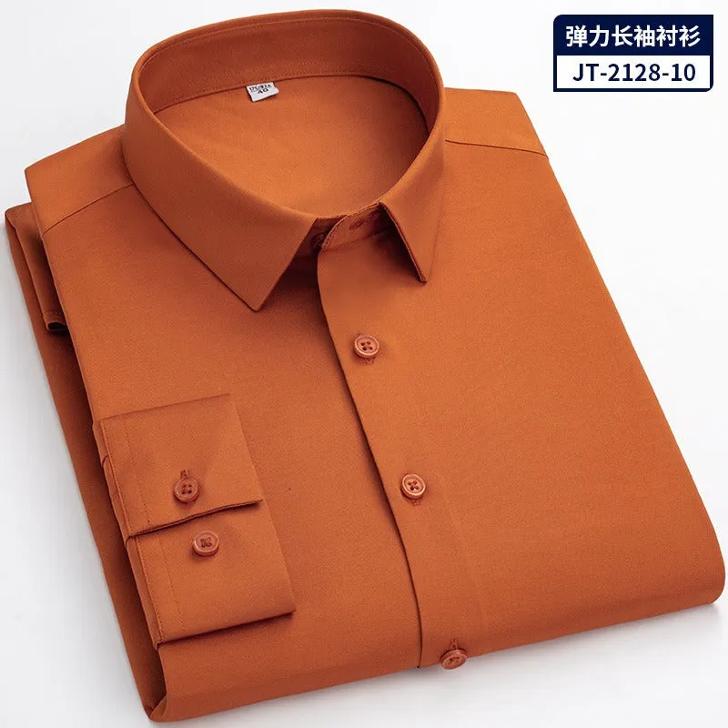 Quick Dry Long Sleeve Shirt High Elasticity Slim Fit Solid Color Formal Dress Shirt  | JT-2128