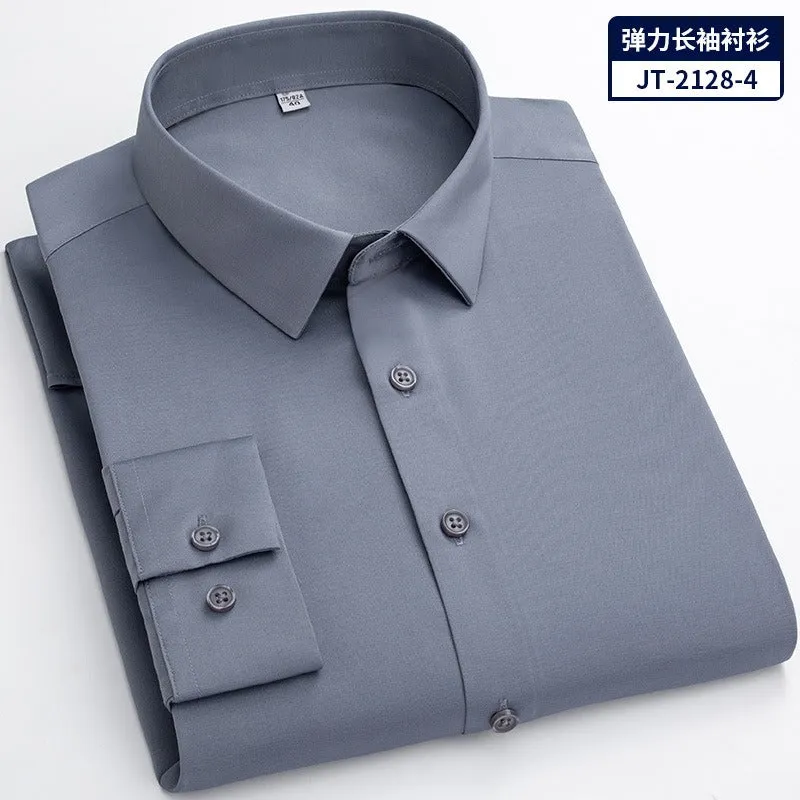 Quick Dry Long Sleeve Shirt High Elasticity Slim Fit Solid Color Formal Dress Shirt  | JT-2128