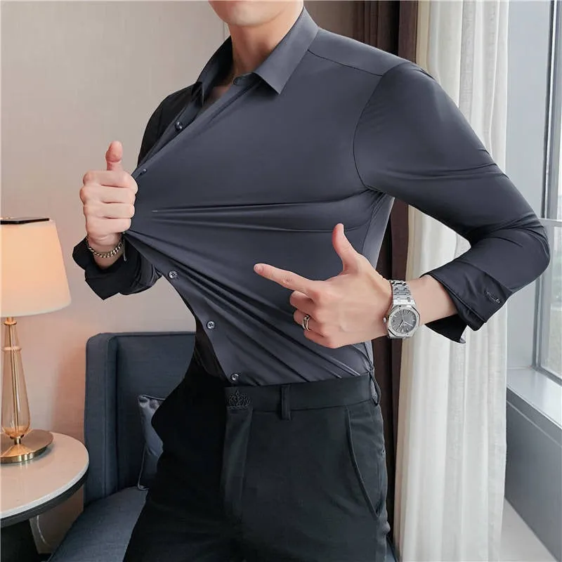 Quick Dry Long Sleeve Shirt High Elasticity Slim Fit Solid Color Formal Dress Shirt  | JT-2128