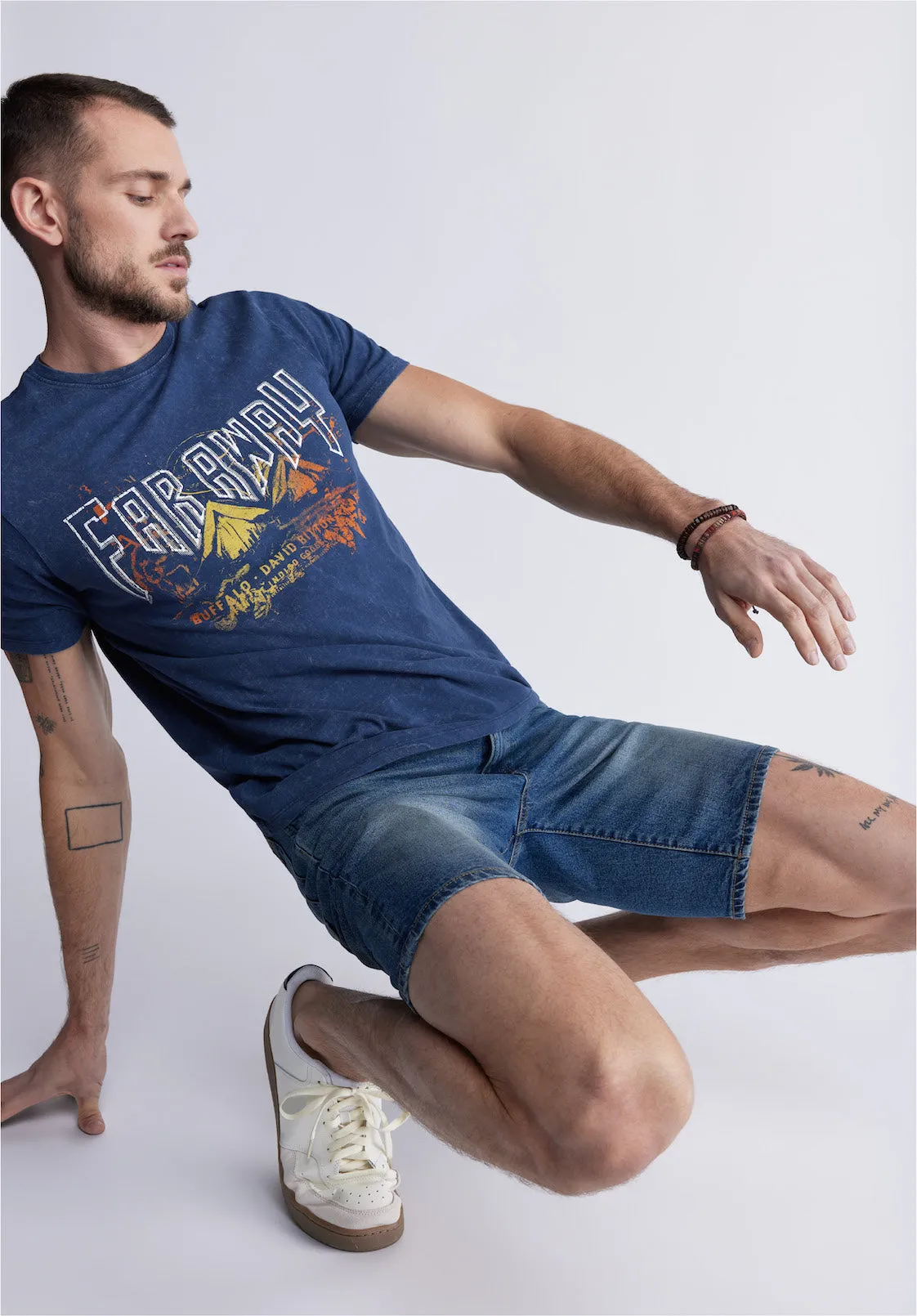 Relaxed Straight Dean Men's Denim Shorts in Vintage and Contrasted Blue - BM22968