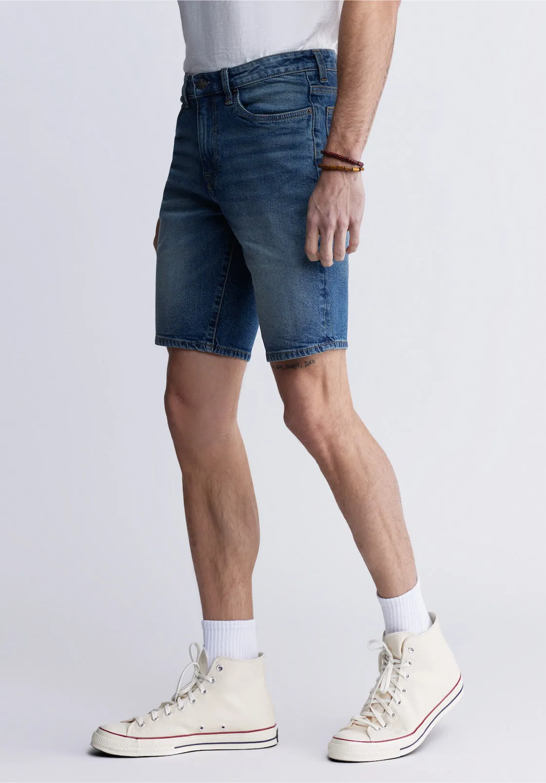 Relaxed Straight Dean Men's Denim Shorts in Vintage and Contrasted Blue - BM22968